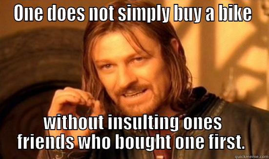 ONE DOES NOT SIMPLY BUY A BIKE WITHOUT INSULTING ONES FRIENDS WHO BOUGHT ONE FIRST.  Boromir