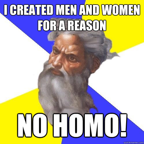 I created men and women for a reason NO HOMO!  Advice God