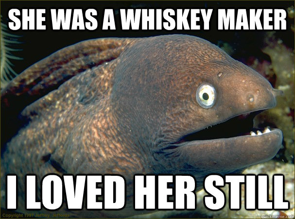 She was a whiskey maker I loved her still  Bad Joke Eel