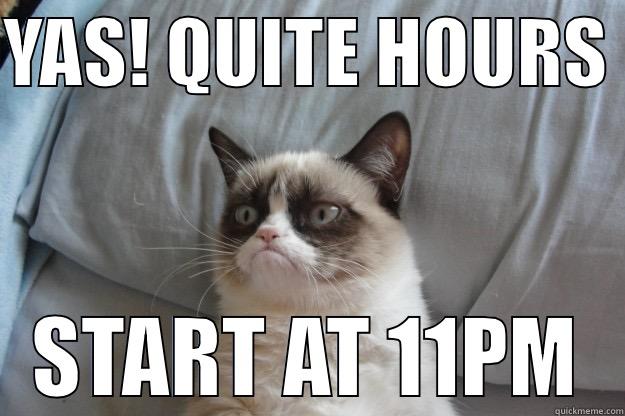 YAS! QUITE HOURS  START AT 11PM Grumpy Cat