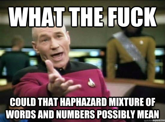 What the fuck could that haphazard mixture of words and numbers possibly mean  Annoyed Picard HD