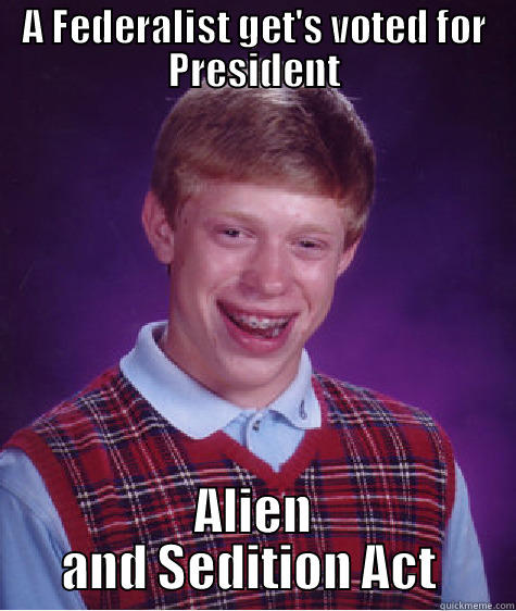 A FEDERALIST GET'S VOTED FOR PRESIDENT ALIEN AND SEDITION ACT  Bad Luck Brian