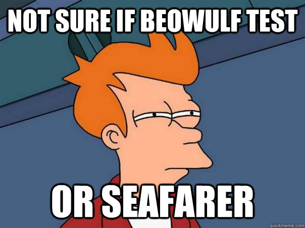 Not sure if Beowulf test  Or Seafarer  Futurama Fry