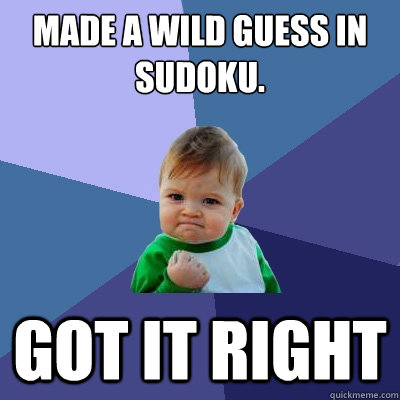 Made a wild guess in sudoku. Got it right  Success Kid