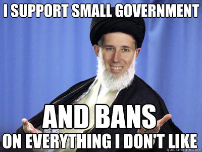 I support small government and bans on everything i don't like  Ayatollah Santorum