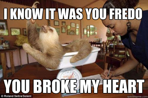 I know it was you Fredo You broke my heart - I know it was you Fredo You broke my heart  Dramatic Sloth