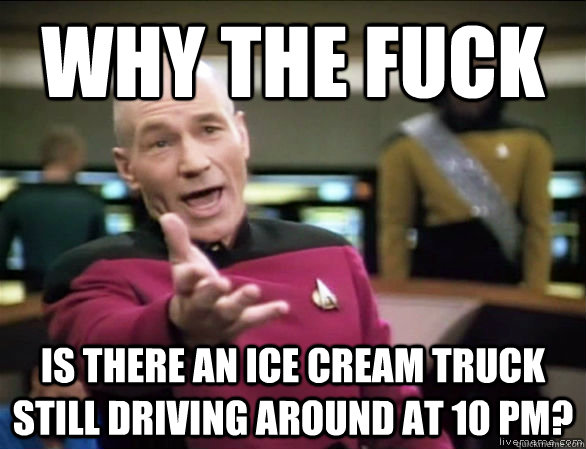 Why the fuck is there an ice cream truck still driving around at 10 pm?  Annoyed Picard HD