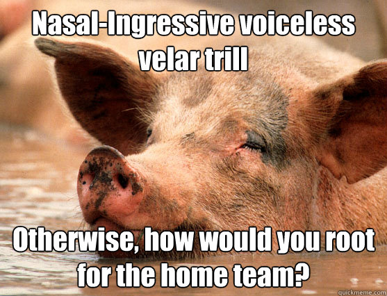 Nasal-Ingressive voiceless velar trill Otherwise, how would you root for the home team?  Stoner Pig
