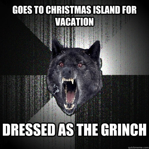 GOES TO CHRISTMAS ISLAND FOR VACATION DRESSED AS THE GRINCH  Insanity Wolf