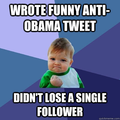 wrote funny anti-obama tweet didn't lose a single follower  Success Kid