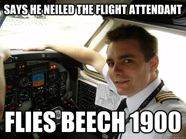 says he neiled the flight attendant flies beech 1900  oblivious regional pilot