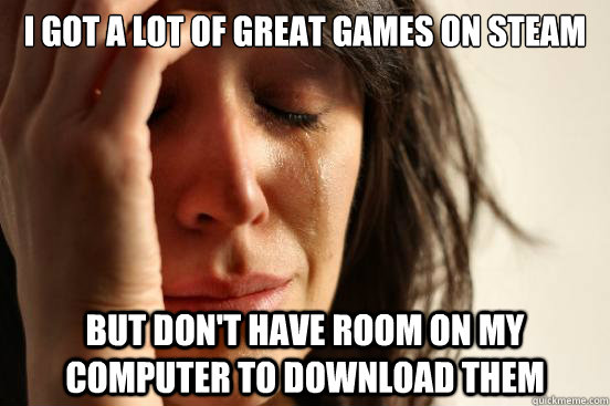 I got a lot of great games on Steam But don't have room on my computer to download them  First World Problems