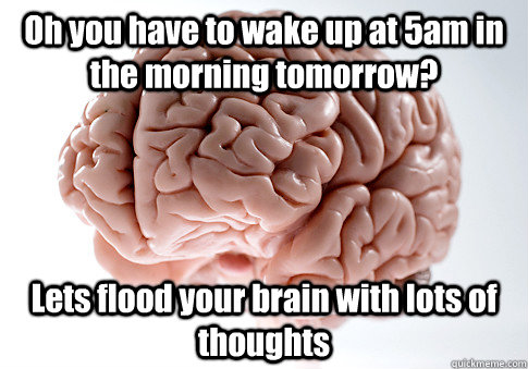 Oh you have to wake up at 5am in the morning tomorrow? Lets flood your brain with lots of thoughts  Scumbag Brain