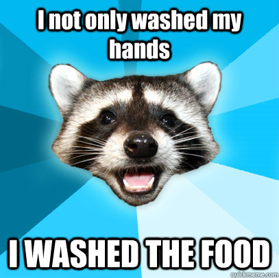 I not only washed my hands I WASHED THE FOOD  Lame Pun Coon