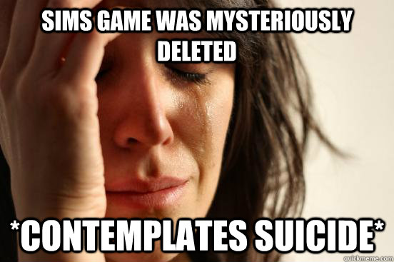 Sims game was mysteriously deleted *Contemplates suicide*  First World Problems