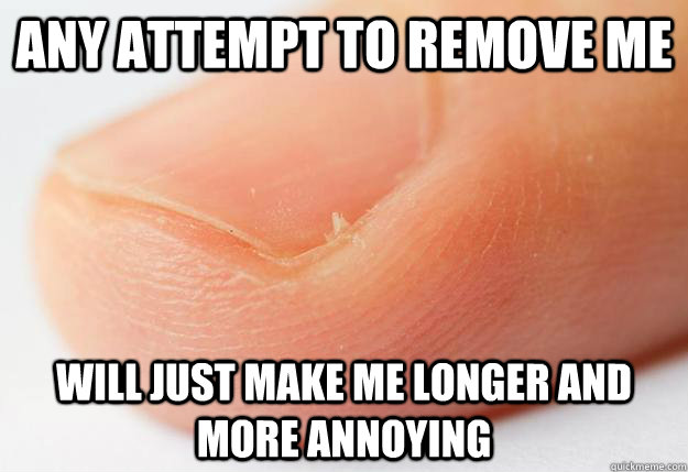 any attempt to remove me will just make me longer and more annoying - any attempt to remove me will just make me longer and more annoying  hangnail