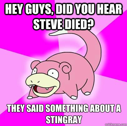 Hey guys, did you hear Steve died? They said something about a stingray  Slowpoke