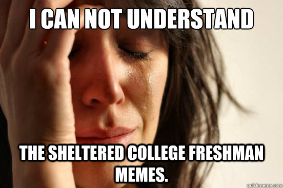 I can not understand the sheltered college freshman memes.  First World Problems