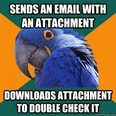 Sends an email with an attachment downloads attachment to double check it  Paranoid Parrot