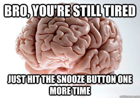 bro, you're still tired  just hit the snooze button one more time  Scumbag Brain