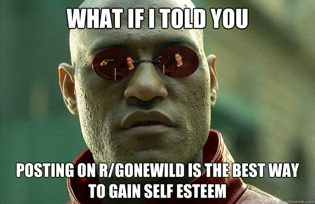 what if I told you Posting on r/GoneWild is the best way to gain self esteem  