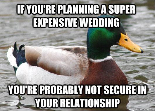 if you're planning a super expensive wedding You're probably not secure in your relationship  Actual Advice Mallard