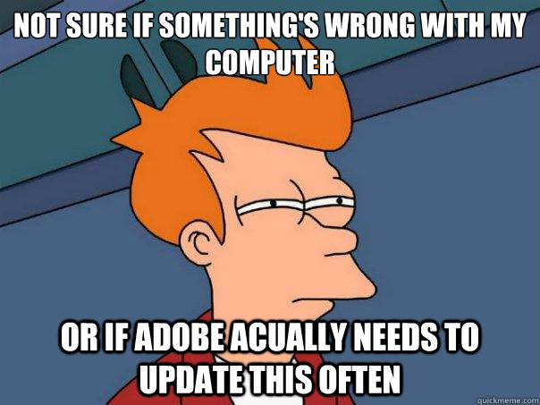 Not sure if something's wrong with my computer Or if adobe acually needs to update this often  Futurama Fry