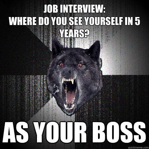 job interview: 
where do you see yourself in 5 years? AS YOUR BOSS  Insanity Wolf