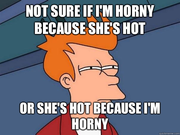 Not sure if I'm horny because she's hot Or she's hot because I'm horny - Not sure if I'm horny because she's hot Or she's hot because I'm horny  Futurama Fry