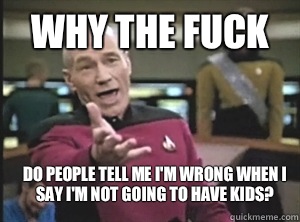Why the fuck Do people tell me I'm wrong when I say I'm not going to have kids?  Annoyed Picard