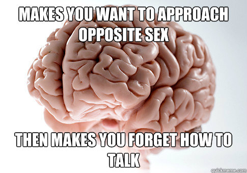 Makes you want to approach opposite sex Then makes you forget how to talk  Scumbag Brain