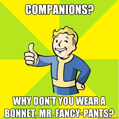 companions? why don't you wear a bonnet, mr. fancy-pants?  Fallout new vegas