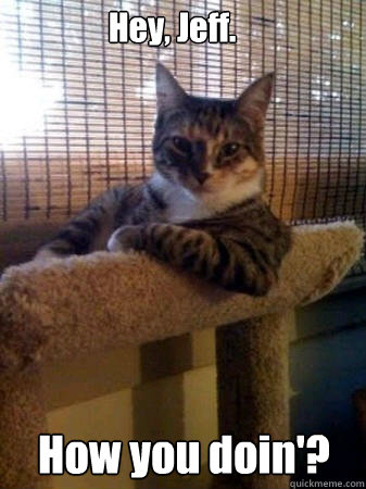 Hey, Jeff. How you doin'?  The Most Interesting Cat in the World