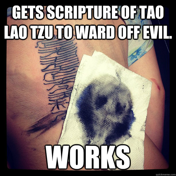 Gets scripture of Tao Lao Tzu to ward off evil. works  Good Guy Tao Lao Tzu