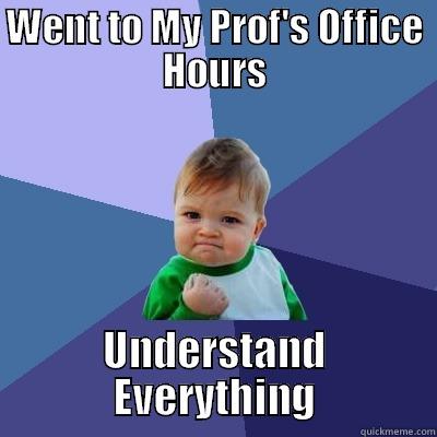 WENT TO MY PROF'S OFFICE HOURS UNDERSTAND EVERYTHING Success Kid
