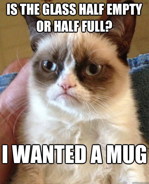 Is the glass half empty or half full? I wanted a mug - Is the glass half empty or half full? I wanted a mug  Grumpy Cat