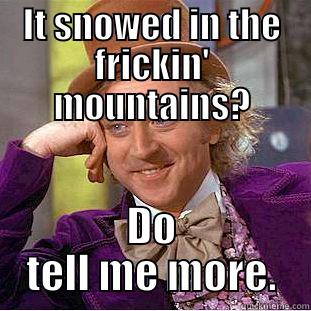 IT SNOWED IN THE FRICKIN' MOUNTAINS? DO TELL ME MORE. Condescending Wonka
