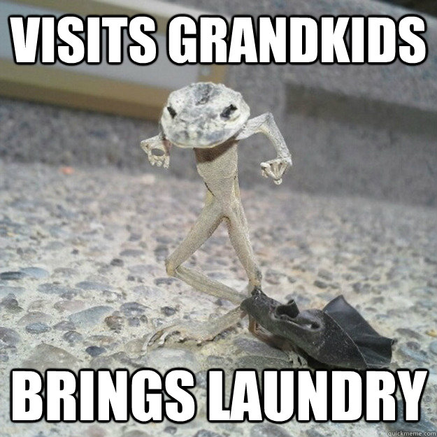 visits grandkids brings laundry  