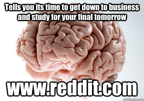 Tells you its time to get down to business and study for your final tomorrow www.reddit.com   Scumbag Brain