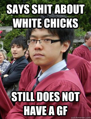 Says shit about white chicks Still does not have a GF  Lacist Ling Ping
