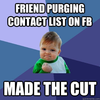 Friend purging contact list on FB Made the cut  Success Kid