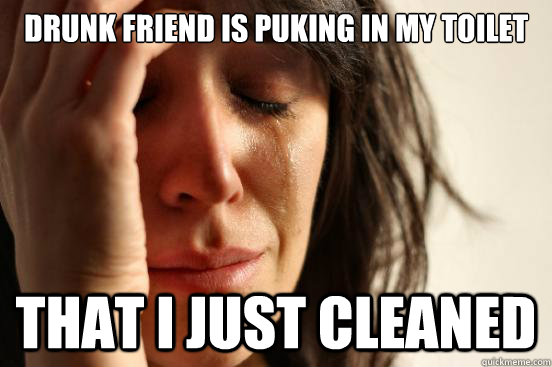 Drunk friend is puking in my toilet that i just cleaned  First World Problems