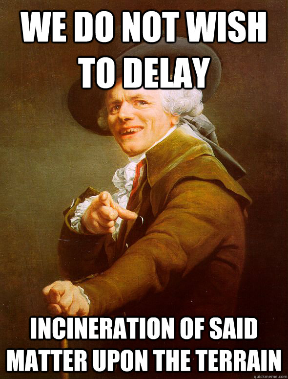 We do not wish to delay incineration of said matter upon the terrain   - We do not wish to delay incineration of said matter upon the terrain    Joseph Ducreux
