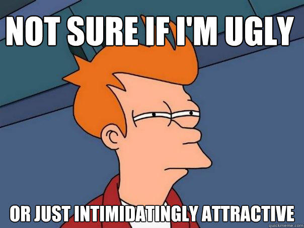 not sure if i'm ugly or just intimidatingly attractive - not sure if i'm ugly or just intimidatingly attractive  Futurama Fry