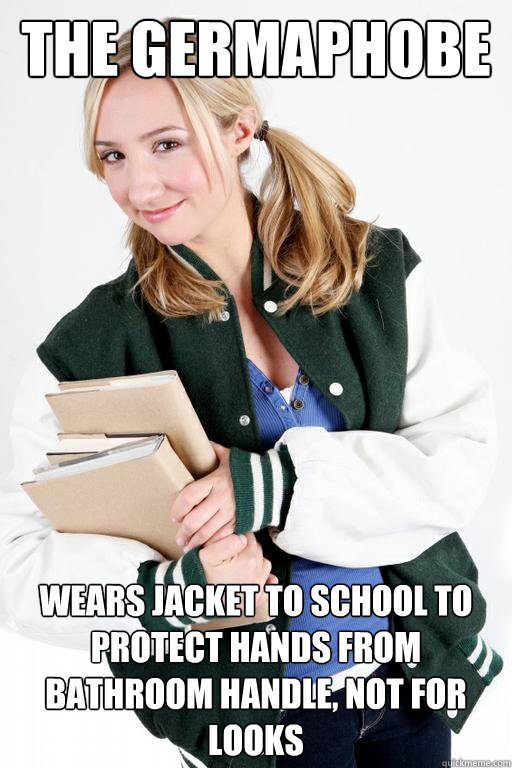 The Germaphobe Wears jacket to school to protect hands from bathroom handle, not for looks - The Germaphobe Wears jacket to school to protect hands from bathroom handle, not for looks  Germaphobe