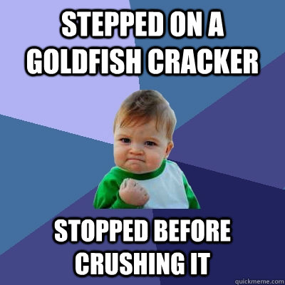 Stepped on a goldfish cracker Stopped before crushing it  Success Kid