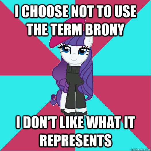 I choose not to use the term brony  I don't like what it represents  Hipster Rarity