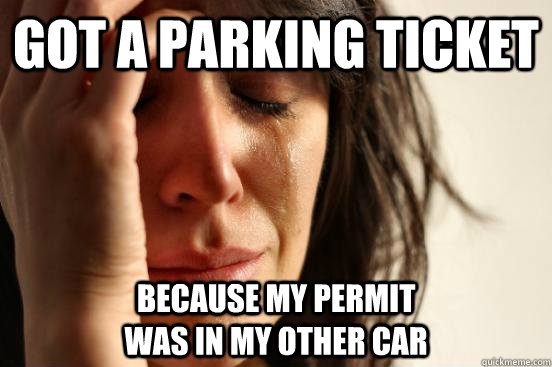 Got a parking ticket Because my permit                                 was in my other car  First World Problems