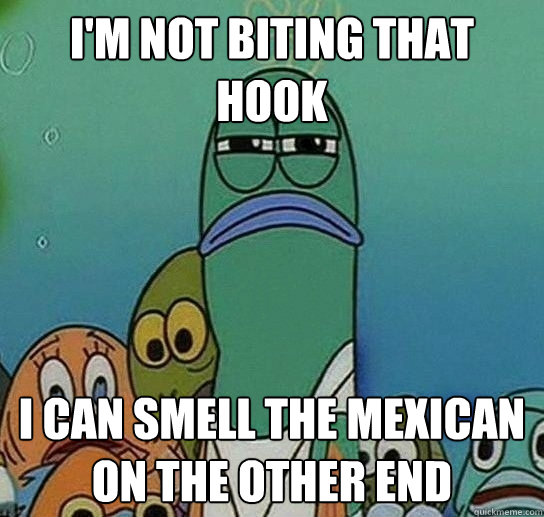 i'm not biting that hook i can smell the mexican on the other end  Serious fish SpongeBob