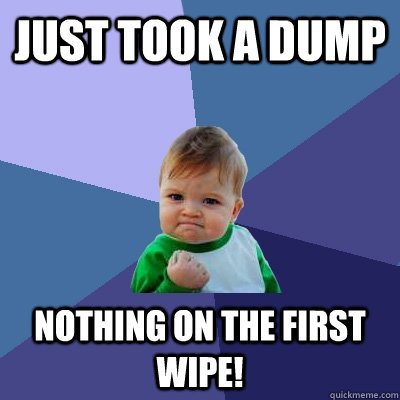Just took a dump Nothing on the first wipe!  Success Kid